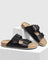 Leather Black Solid Open Sandals - Shon