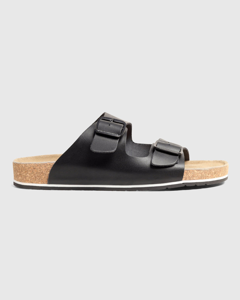 Leather Black Solid Sandals - Shon