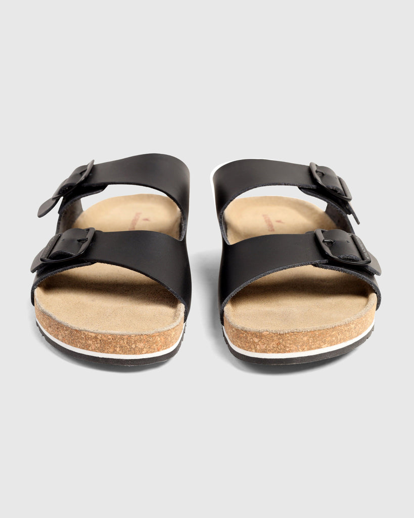 Leather Black Solid Sandals - Shon