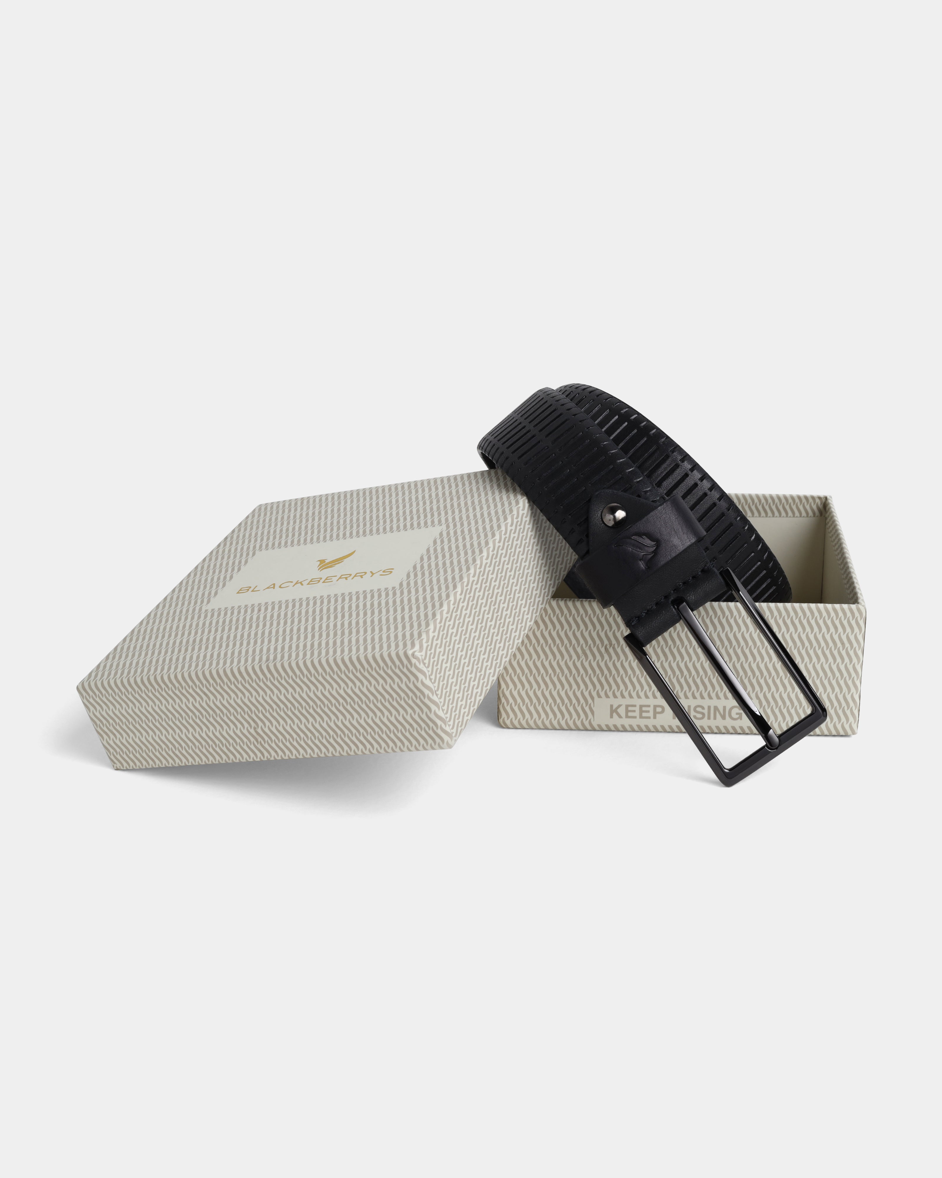 Leather Black Textured Belt - Adams