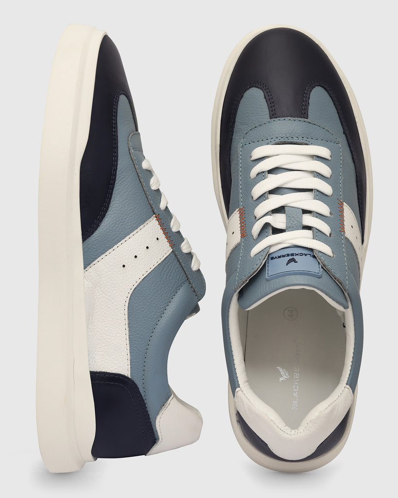 Leather Blue Solid Sneakers - Tammy