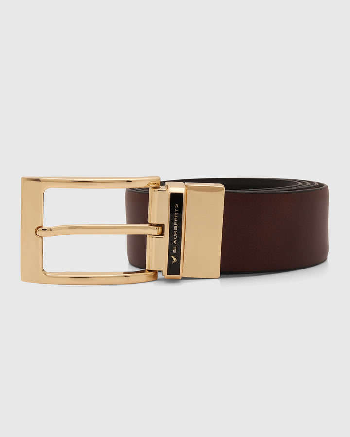 Leather Reversible Brown & Navy Solid Belt - Unna