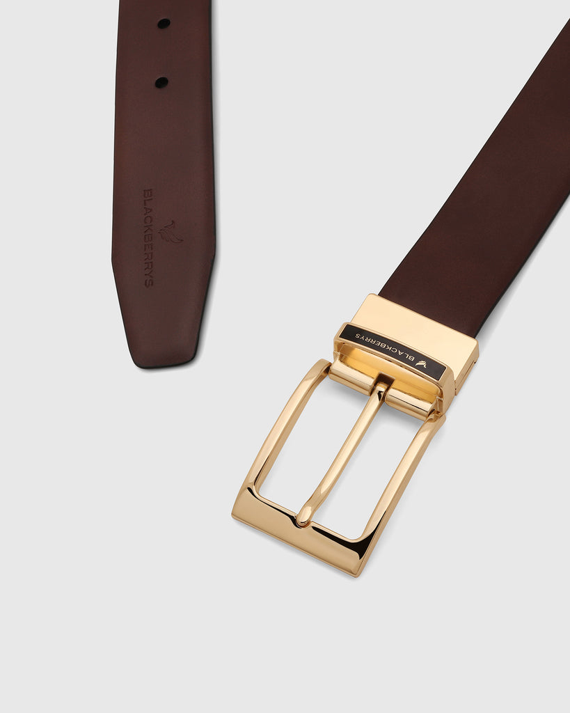 Leather Reversible Brown & Navy Solid Belt - Unna