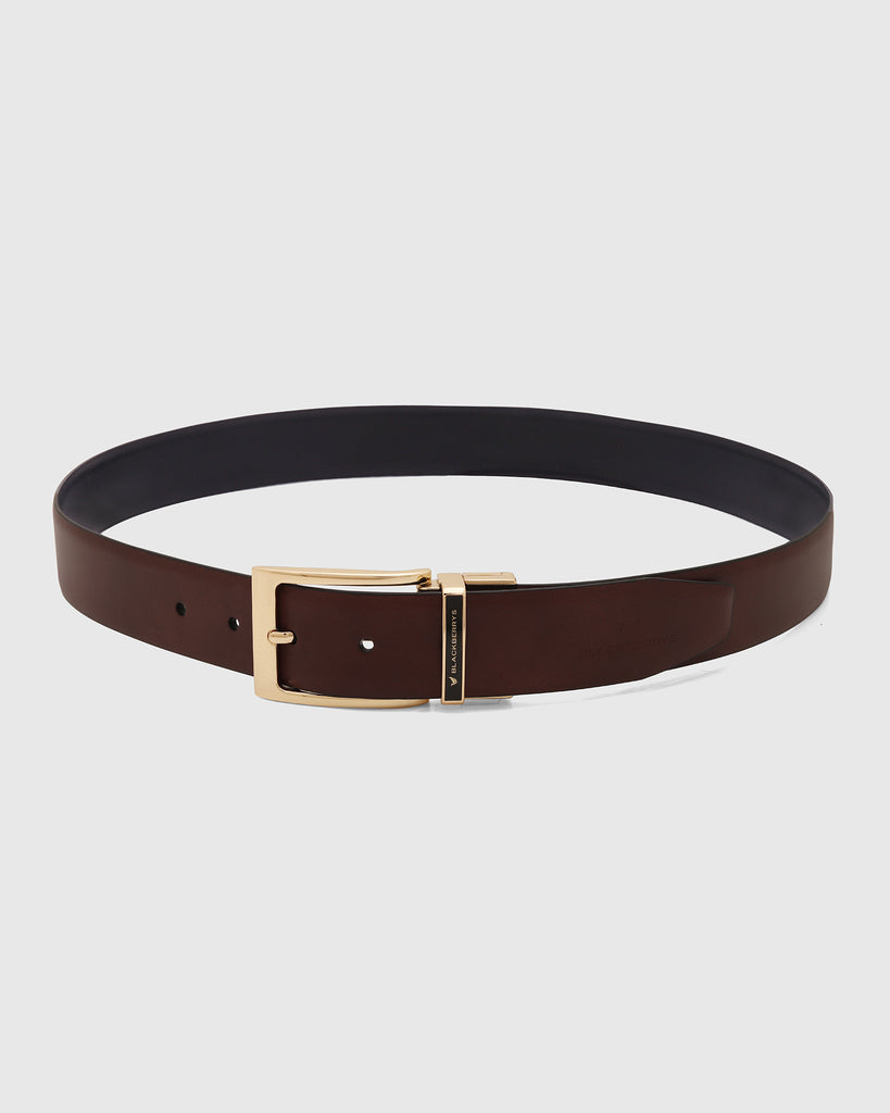 Leather Reversible Brown & Navy Solid Belt - Unna