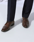 Leather Brown Solid Derby Shoes - Vakul