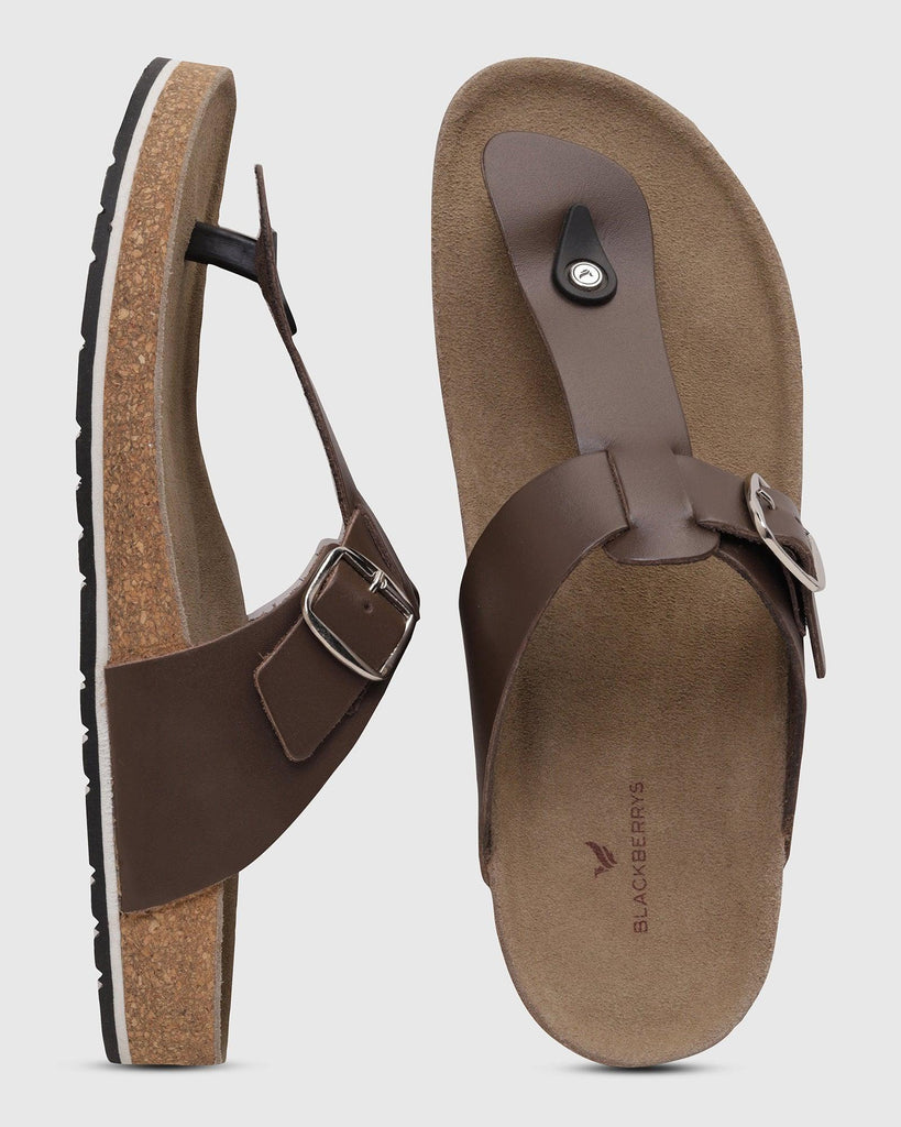 Leather Brown Solid Sandals - Sarmik