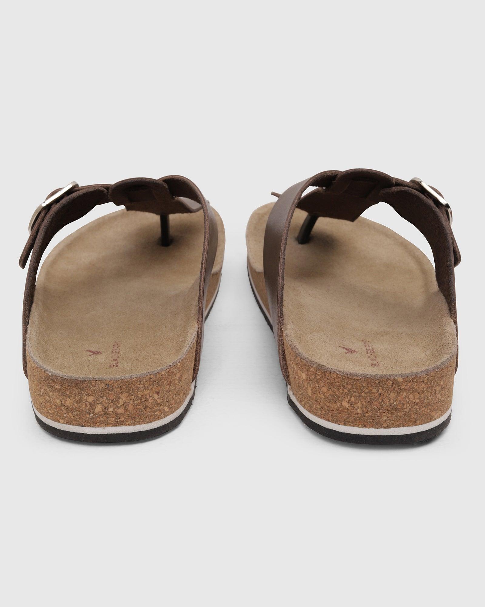 Leather Brown Solid Open Sandals - Sarmik