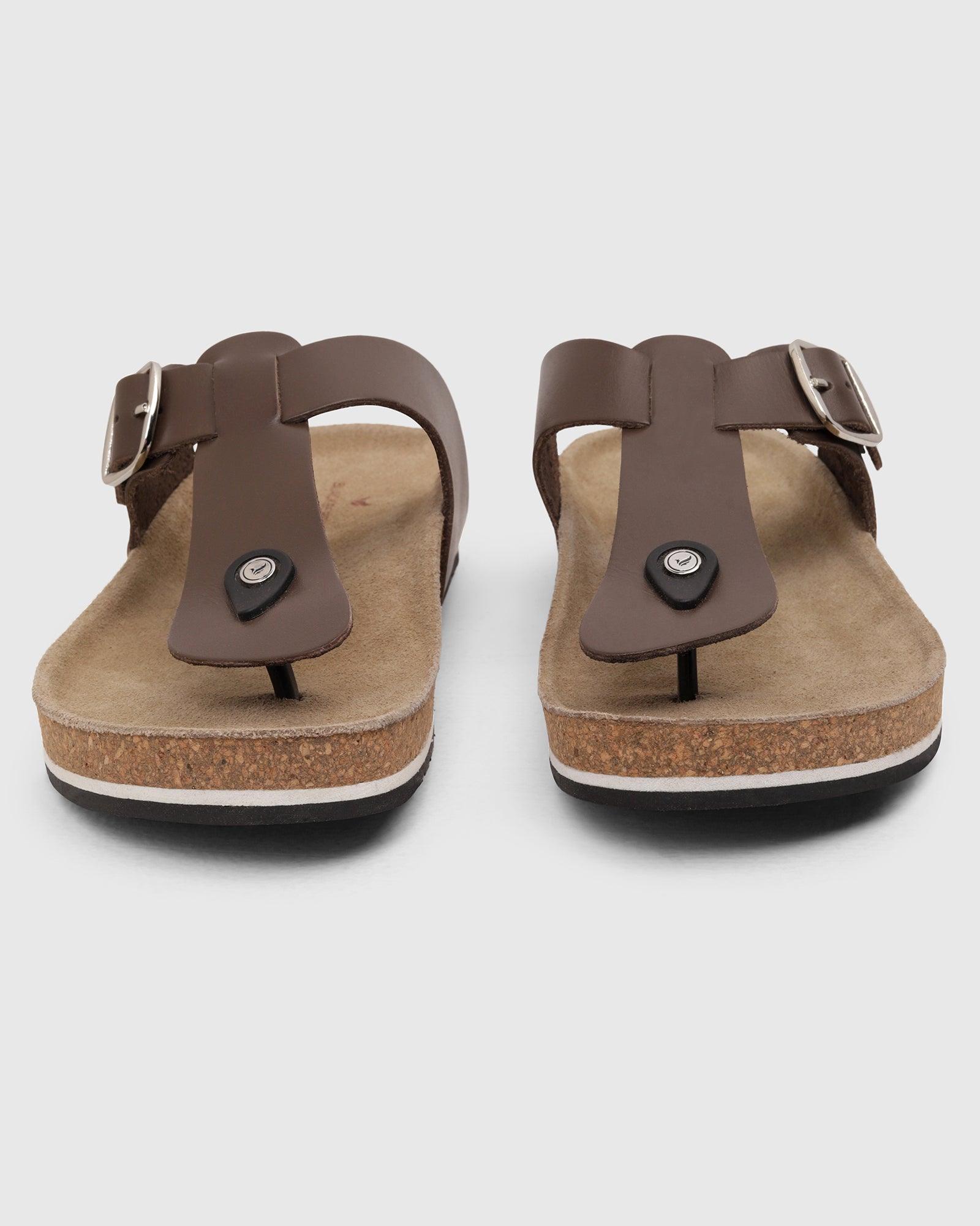 Leather Brown Solid Open Sandals - Sarmik