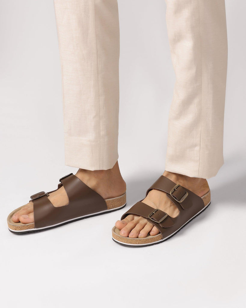 Leather Brown Solid Sandals - Shon