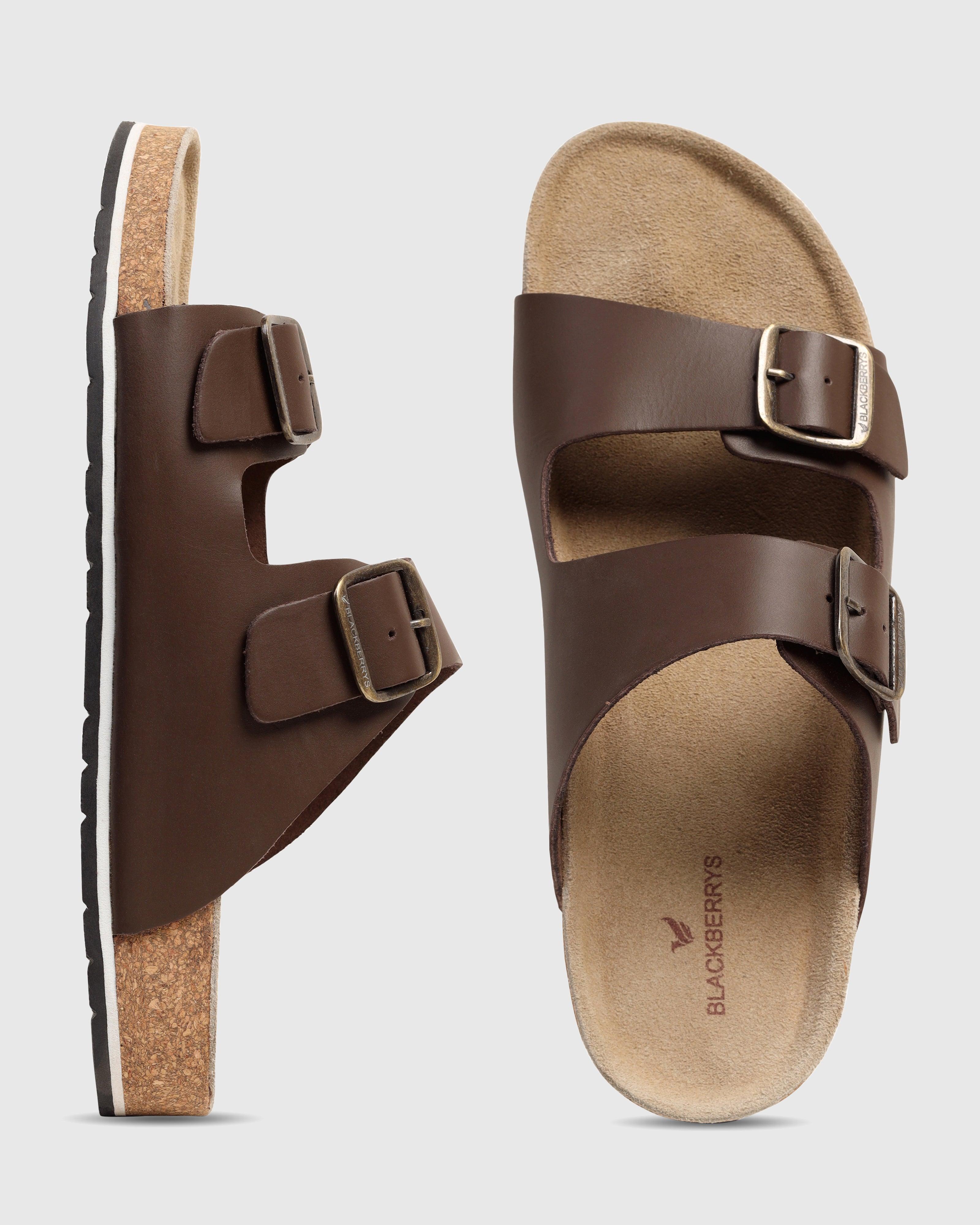 Leather Brown Solid Open Sandals - Shon