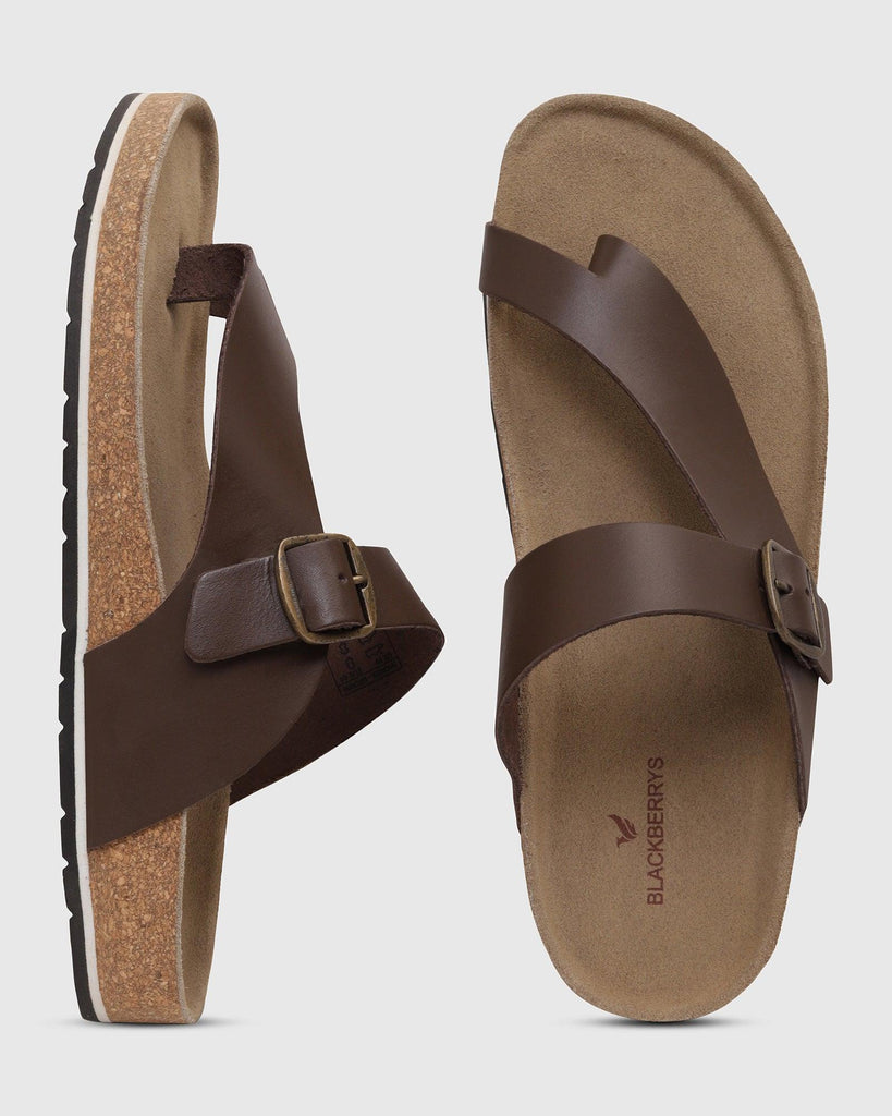 Leather Brown Solid Sandals - Shophie