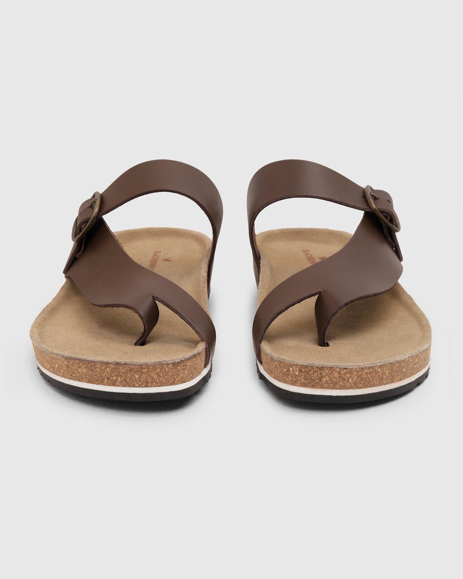 Leather Brown Solid Open Sandals - Shophie