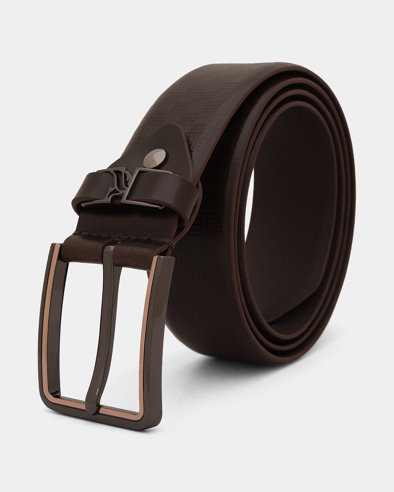 Leather Brown Textured Belt - Afton