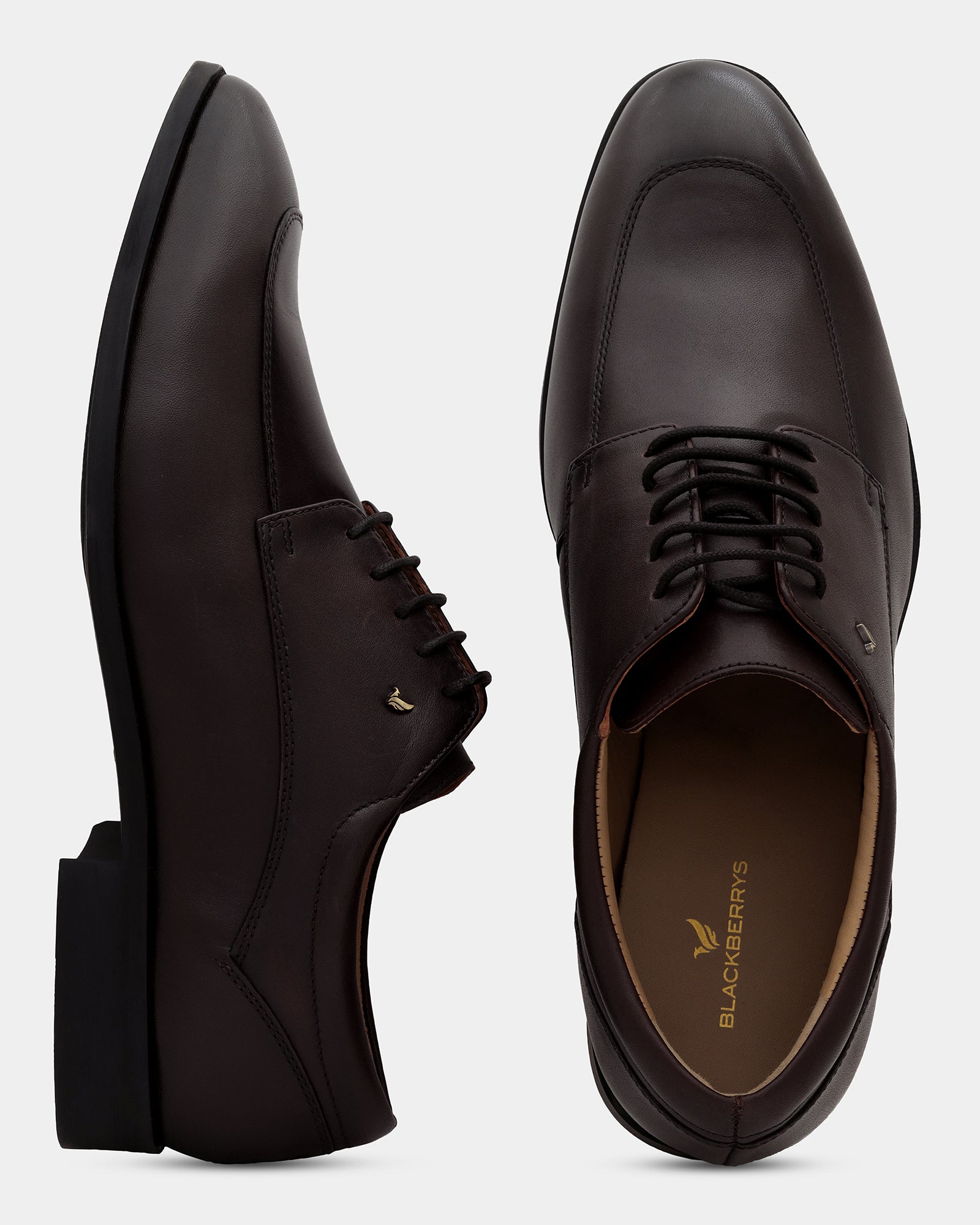 Leather Brown Solid Derby Shoes - Aztec