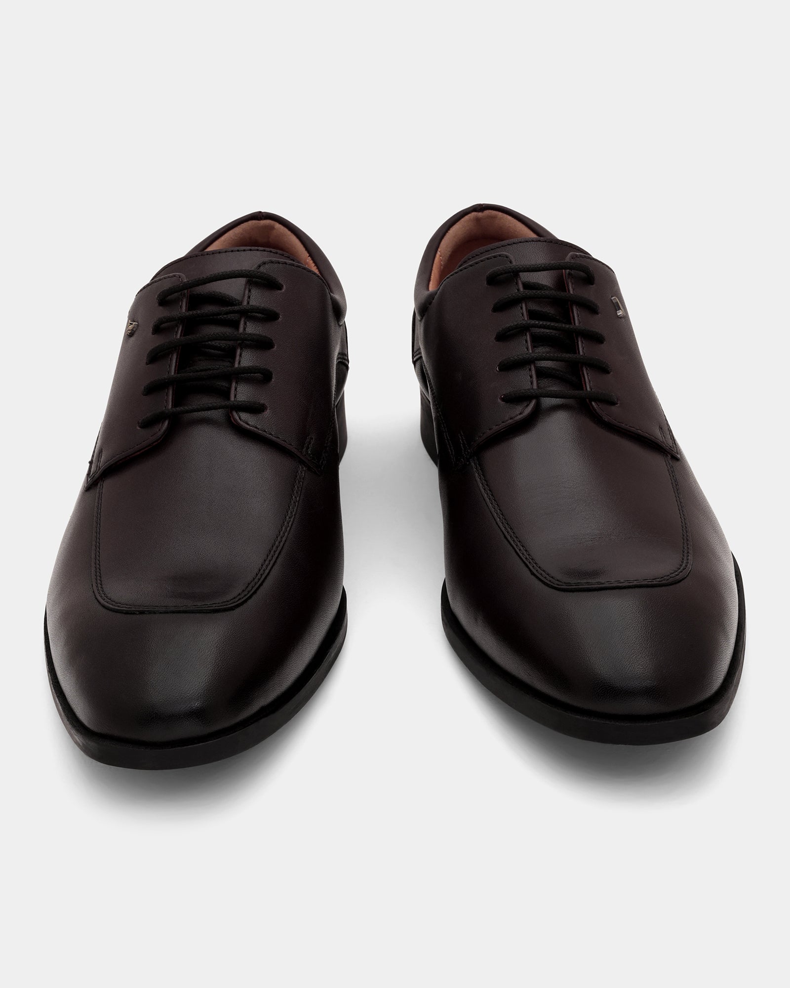 Leather Brown Solid Derby Shoes - Aztec