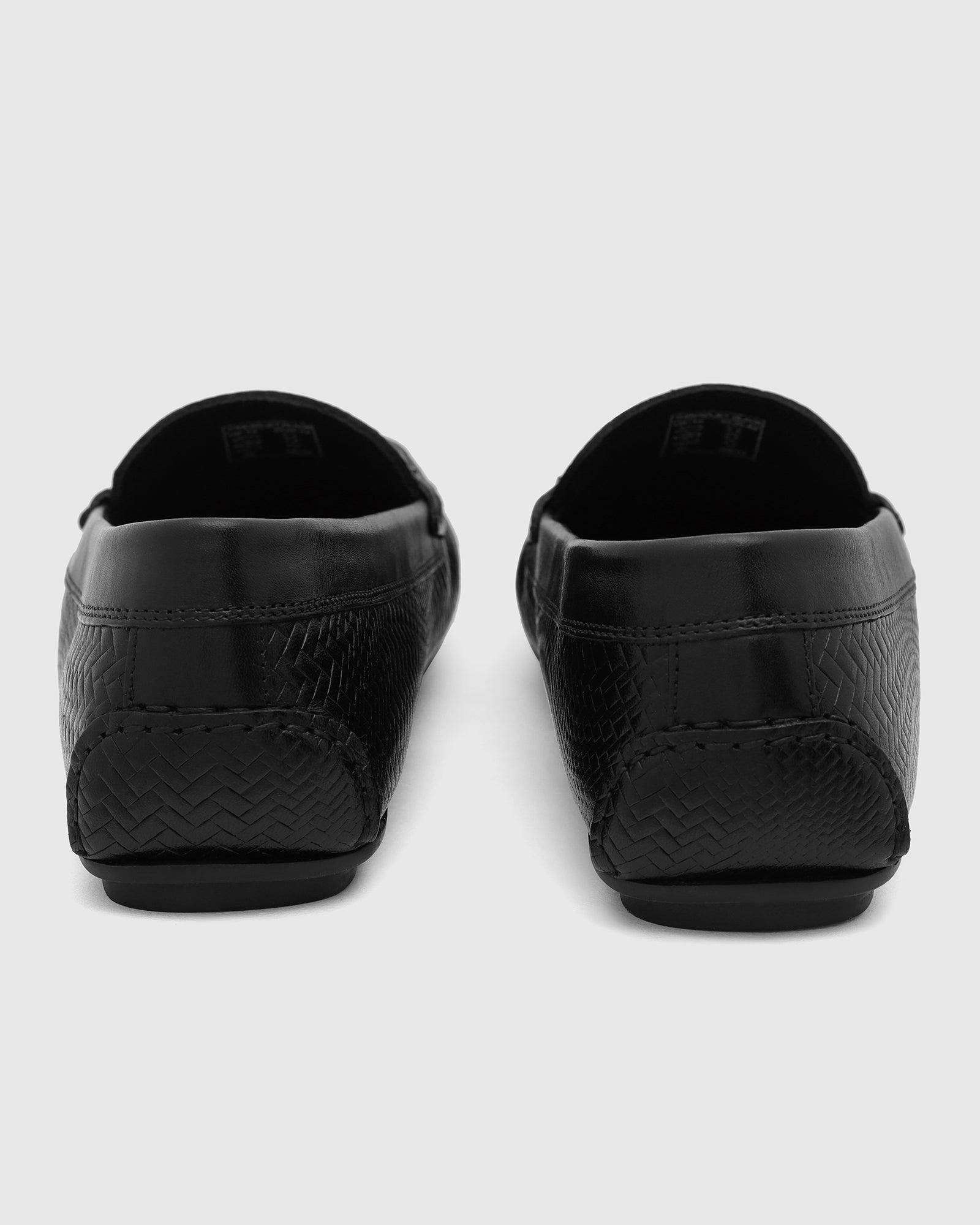 Leather Casual Black Textured Loafers Shoes - Thread