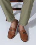 Leather Casual Tan Textured Loafers Shoes - Thread