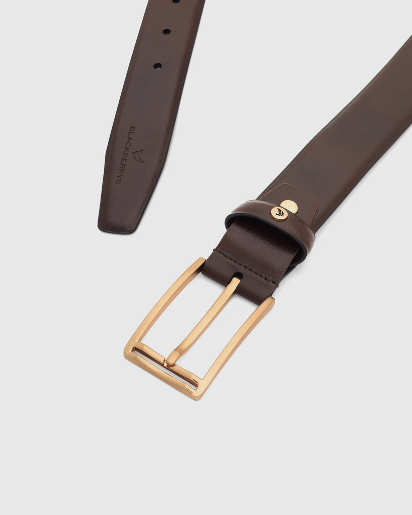 Leather Chocolate Brown Solid Belt - Uberto