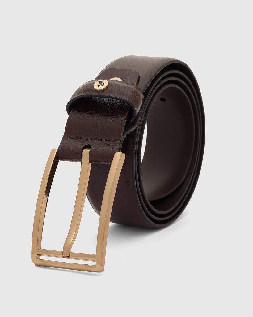 Leather Chocolate Brown Solid Belt - Uberto