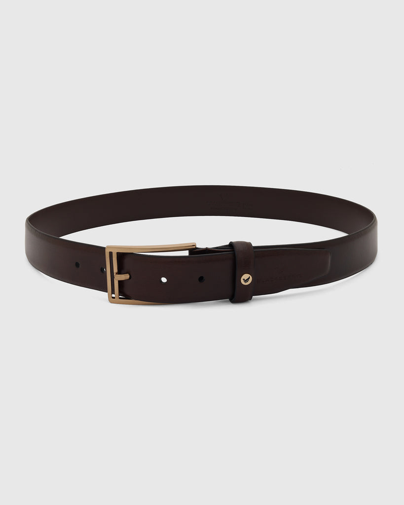 Leather Chocolate Brown Solid Belt - Uberto