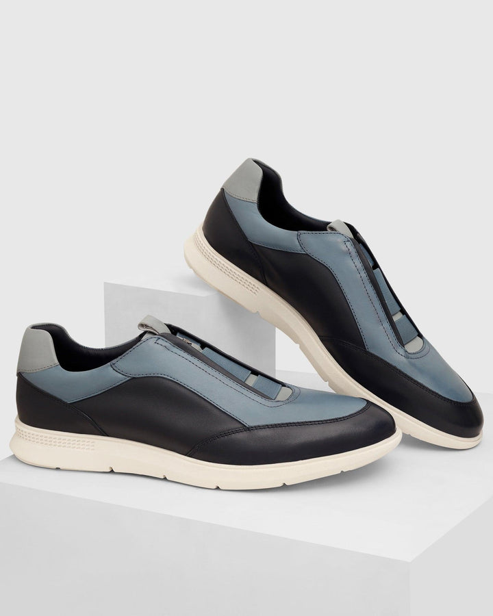 Leather Dark Navy Solid Sneakers - Tummi