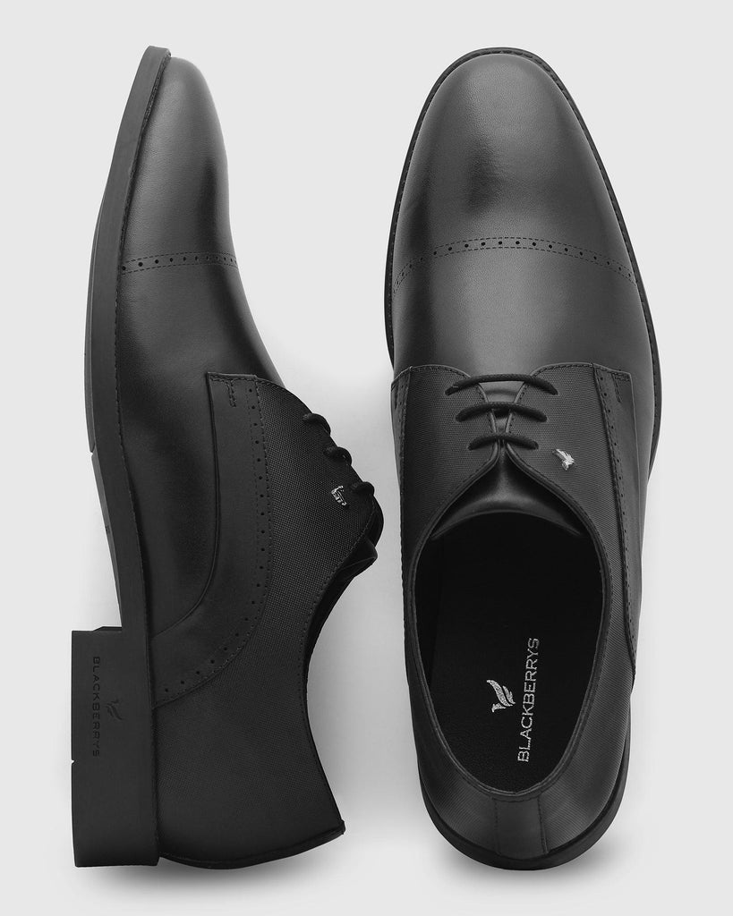 Leather Black Solid Derby Shoes - Royal