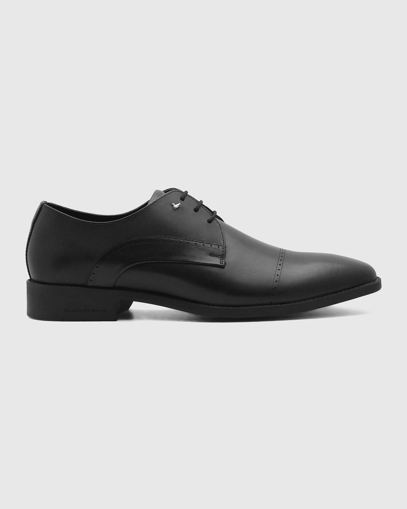 Leather Black Solid Derby Shoes - Royal