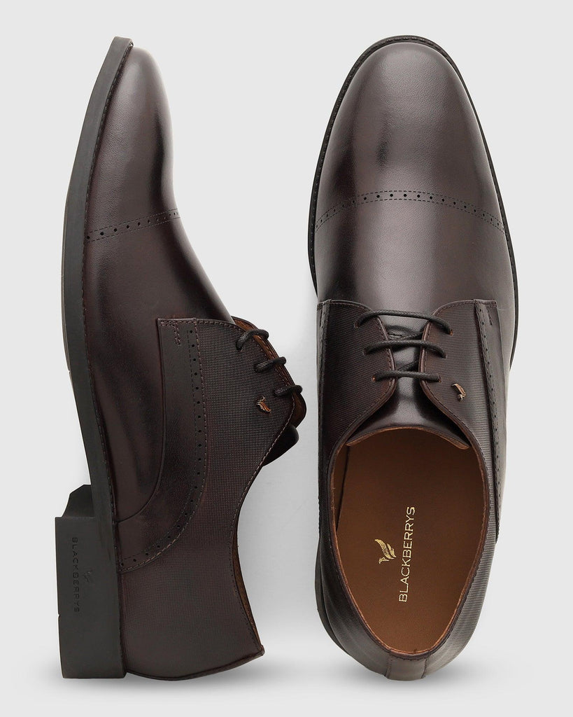 Leather Wine Solid Derby Shoes - Royal