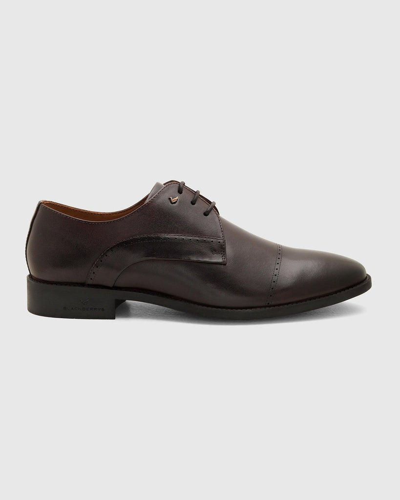 Leather Wine Solid Derby Shoes - Royal