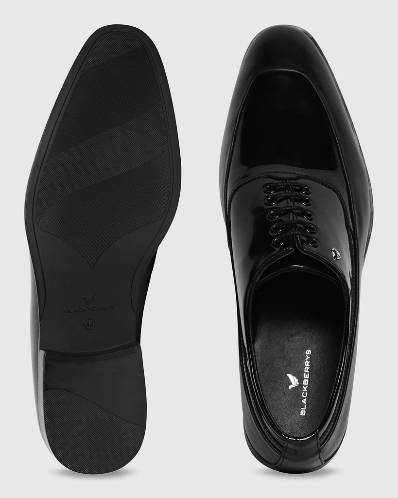 Leather Jet Black Solid Oxford Shoes - Tall