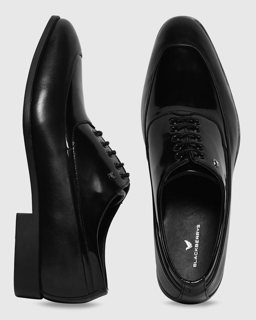 Leather Jet Black Solid Oxford Shoes - Tall