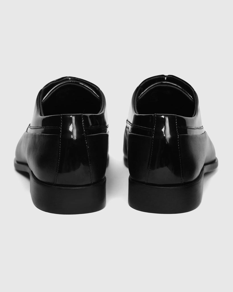 Leather Jet Black Solid Oxford Shoes - Tall