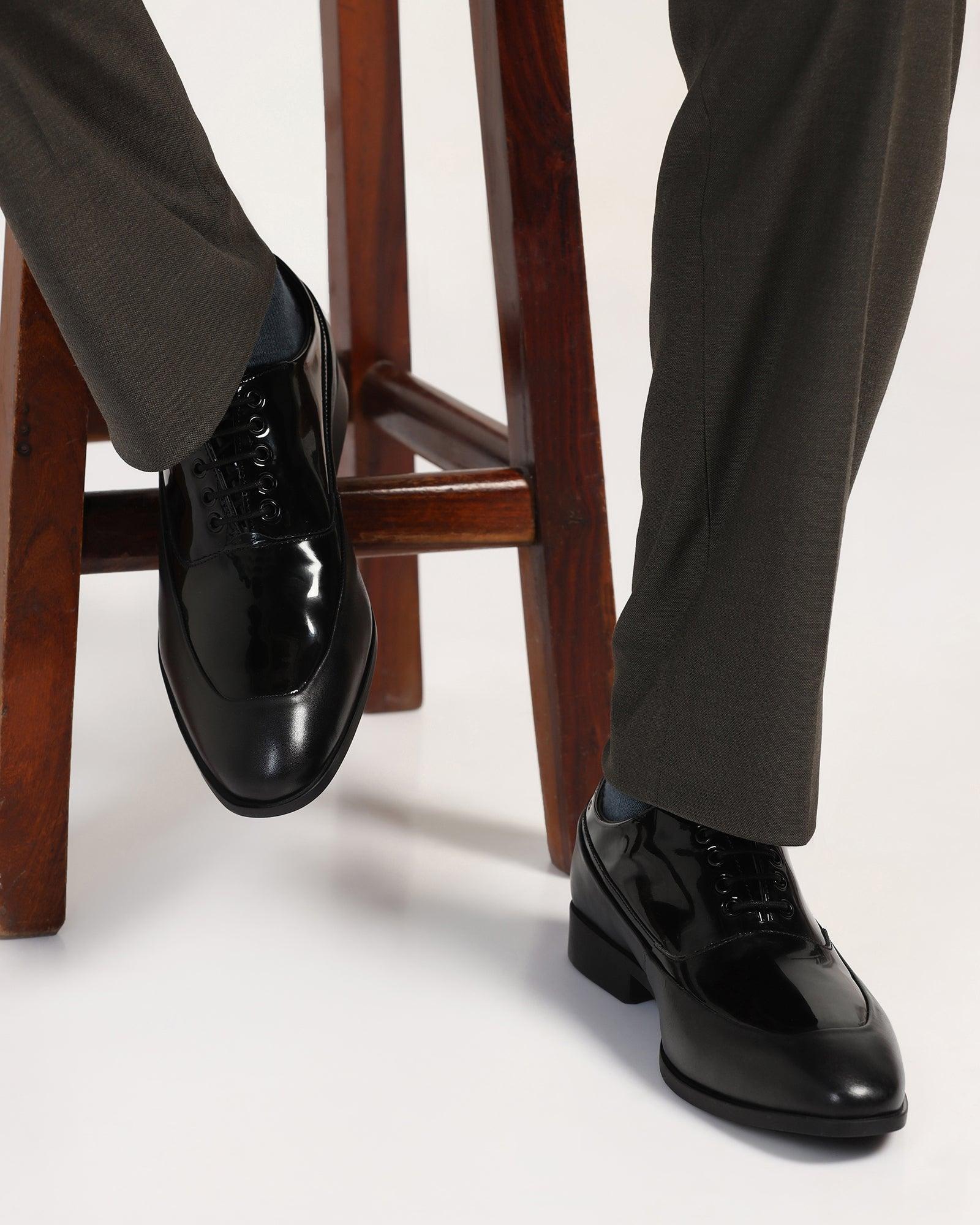 Buy Leather Jet Black Solid Oxford Shoes Online