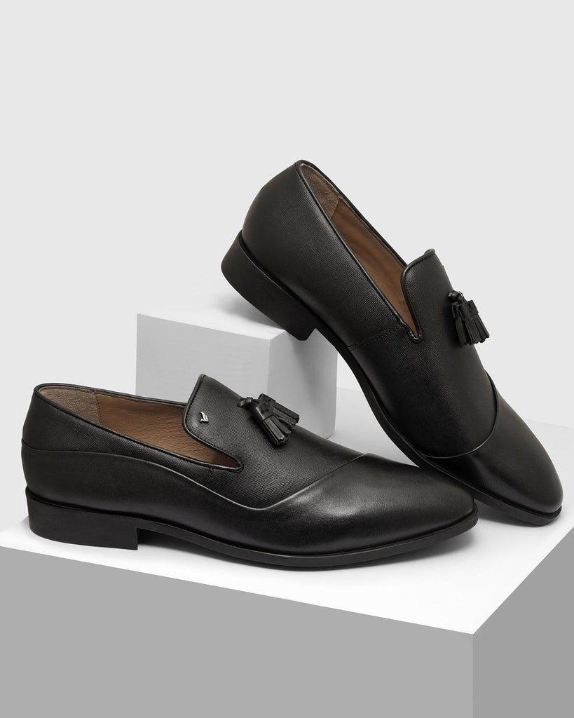 Leather Jet Black Solid Slip On Shoes - Theon