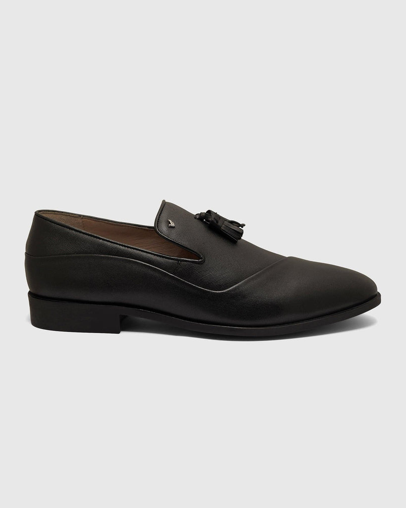 Leather Jet Black Solid Slip On Shoes - Theon