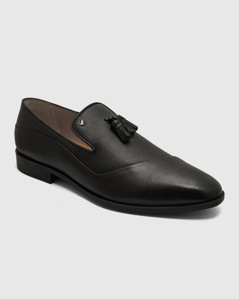 Leather Jet Black Solid Slip On Shoes - Theon