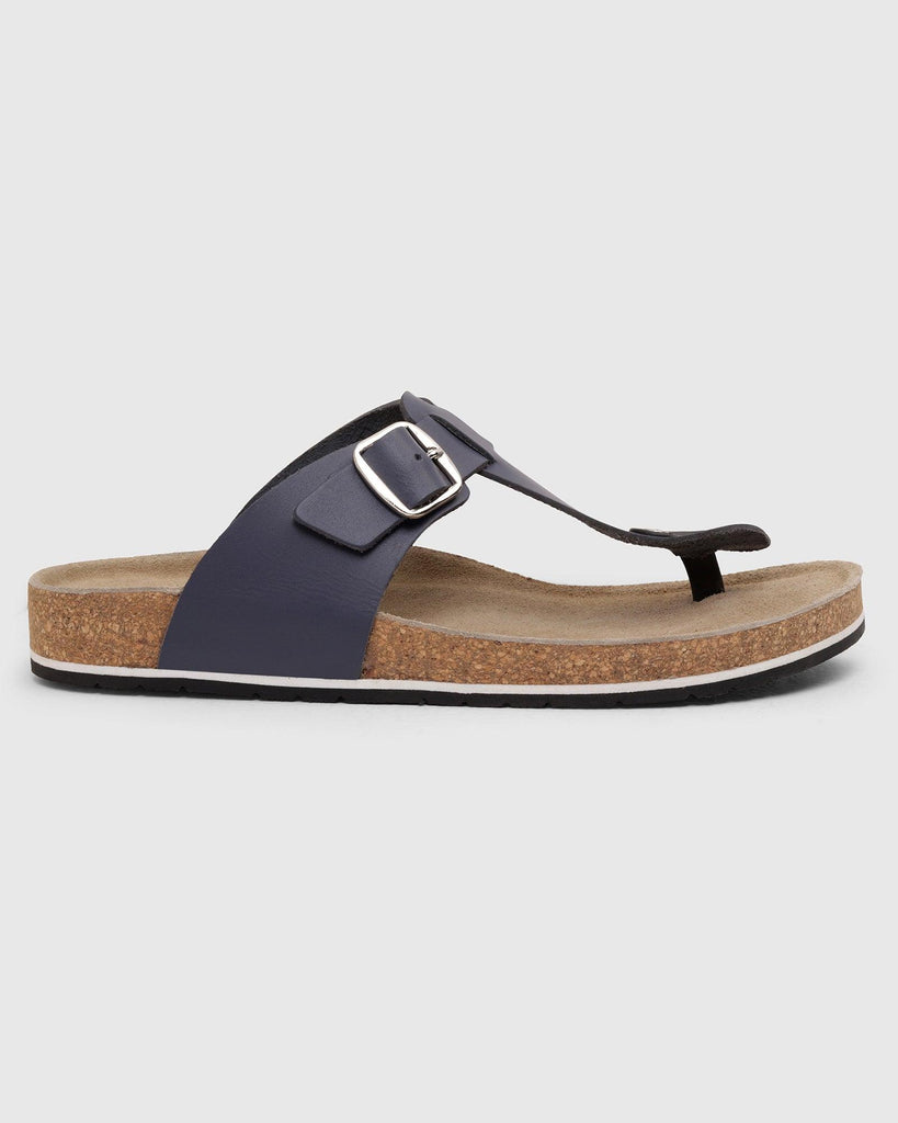 Leather Navy Solid Sandals - Sarmik