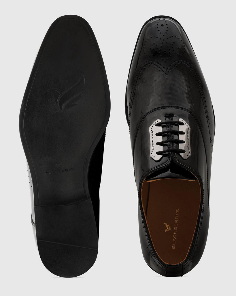 Leather Black Solid Oxford Shoes - Reed