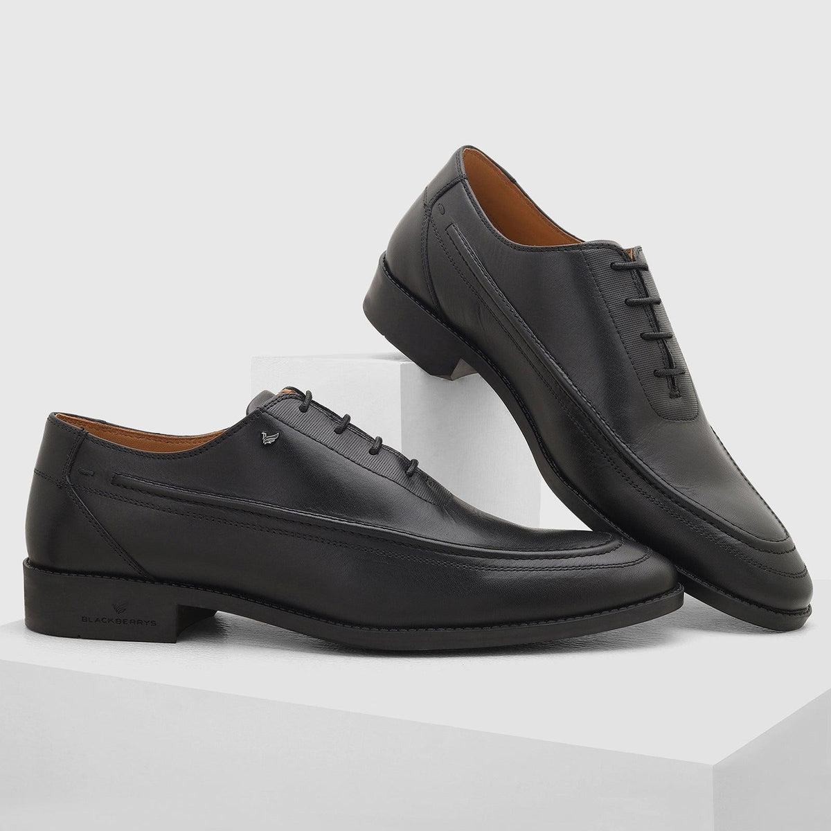 Buy Leather Black Solid Oxford Shoes From Ruby Collection