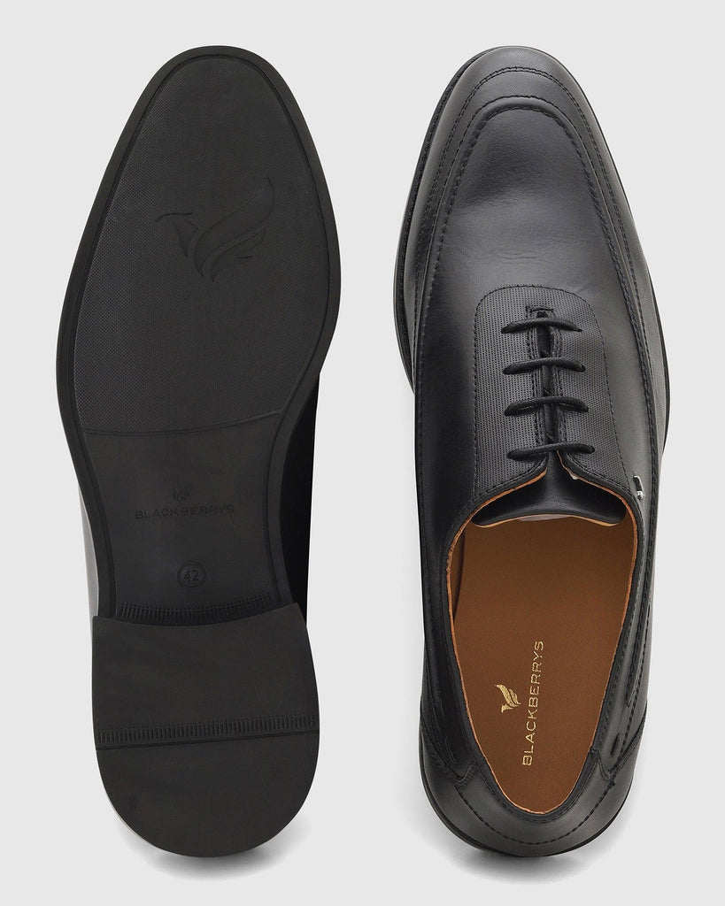 Leather Black Solid Oxford Shoes - Ruby