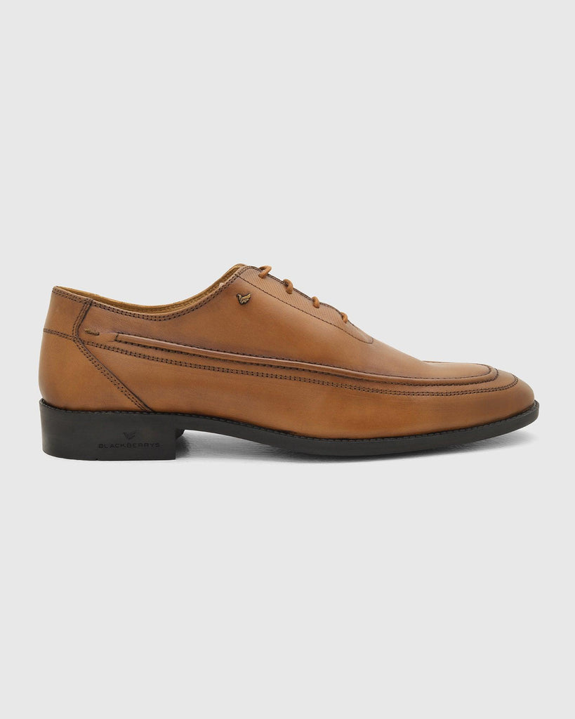 Leather Tan Solid Oxford Shoes - Ruby