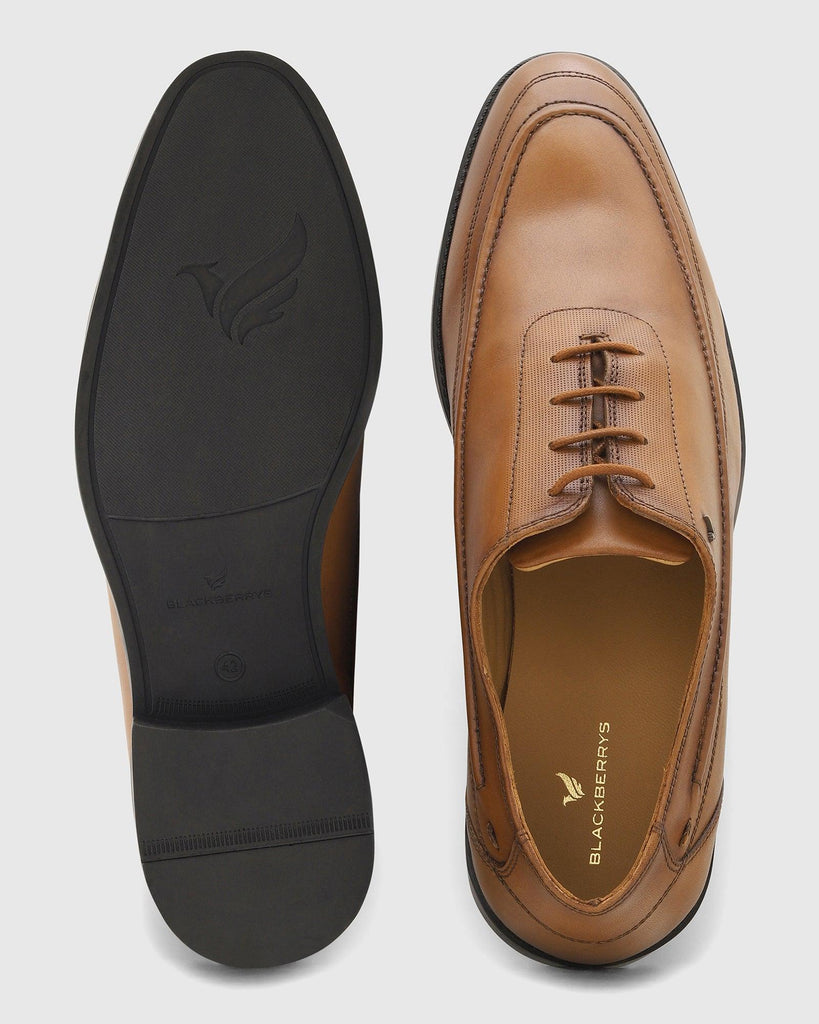 Leather Tan Solid Oxford Shoes - Ruby
