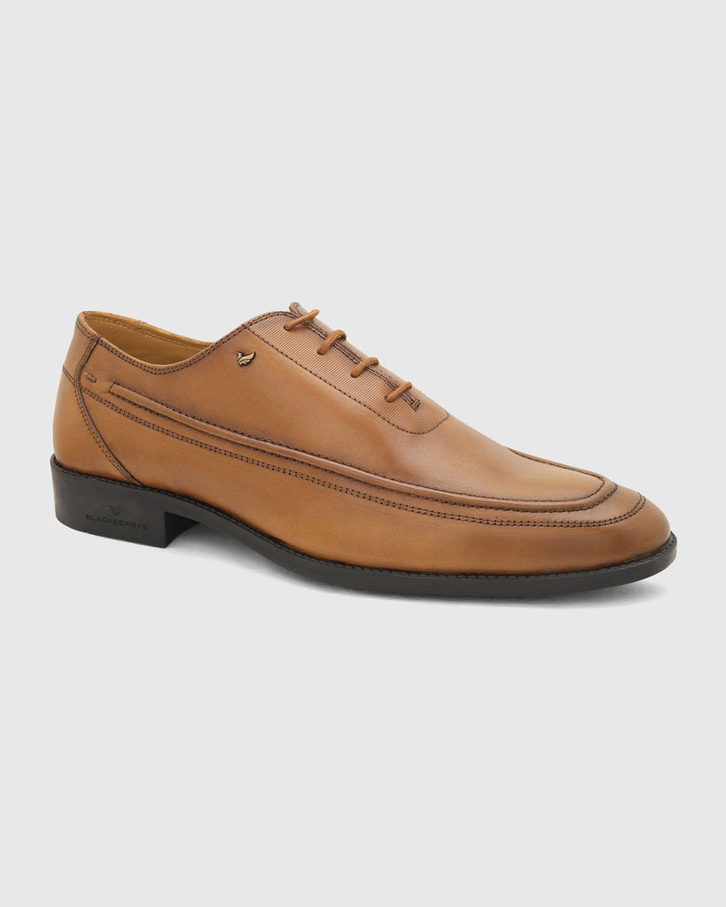 Leather Tan Solid Oxford Shoes - Ruby