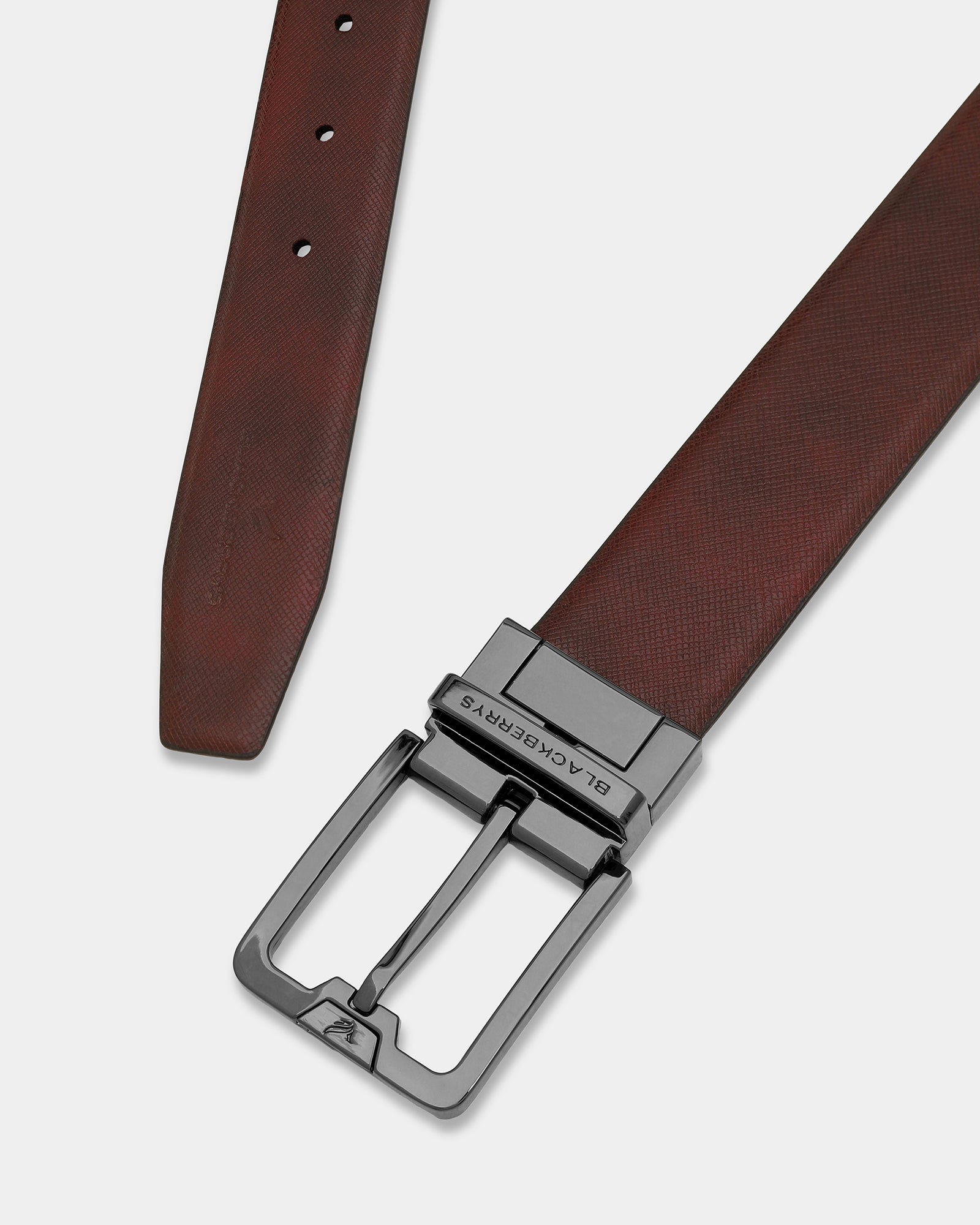 Leather Reversible Black & Burgandy Textured Belt - Arizona