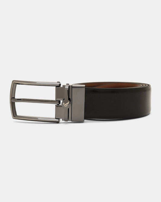 Leather Reversible Black & Tan Textured Belt - Azure