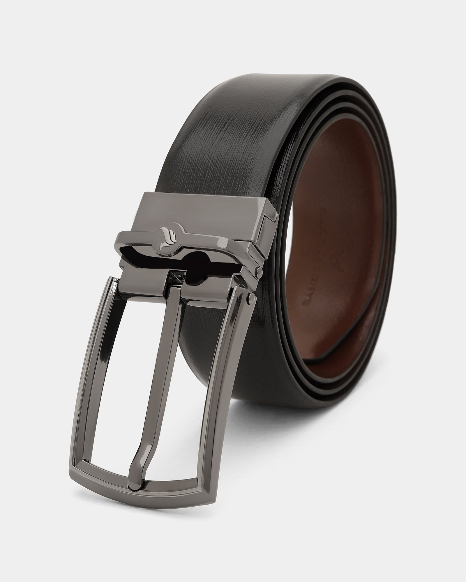 Leather Reversible Black & Tan Textured Belt - Azure