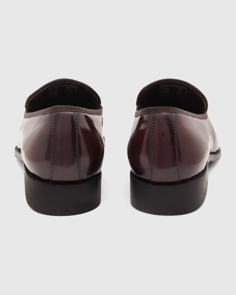 Leather Burgandy Solid Slip On Shoes - Rubber