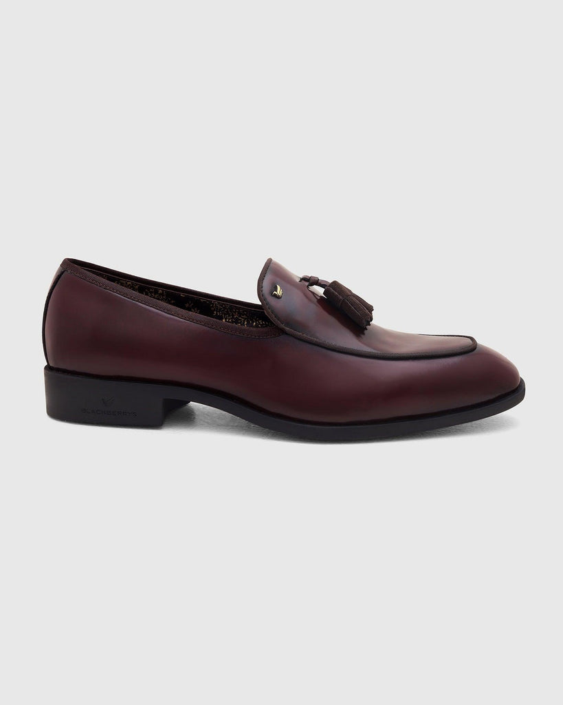 Leather Burgandy Solid Slip On Shoes - Rubber