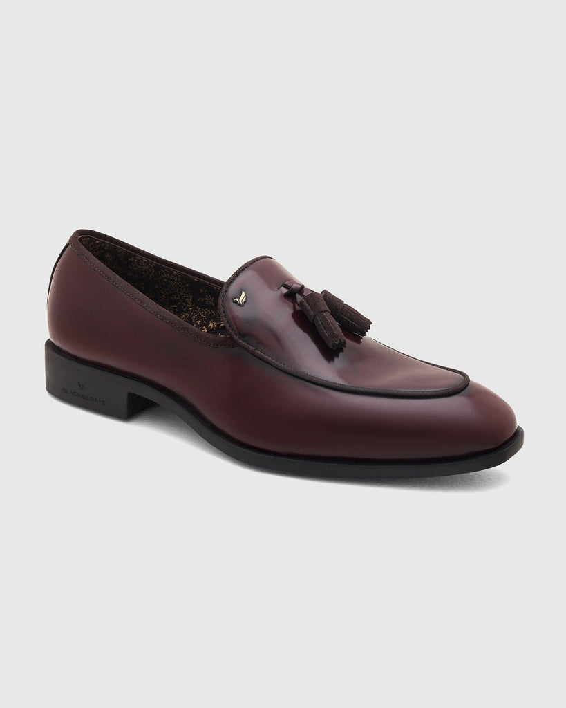 Leather Burgandy Solid Slip On Shoes - Rubber