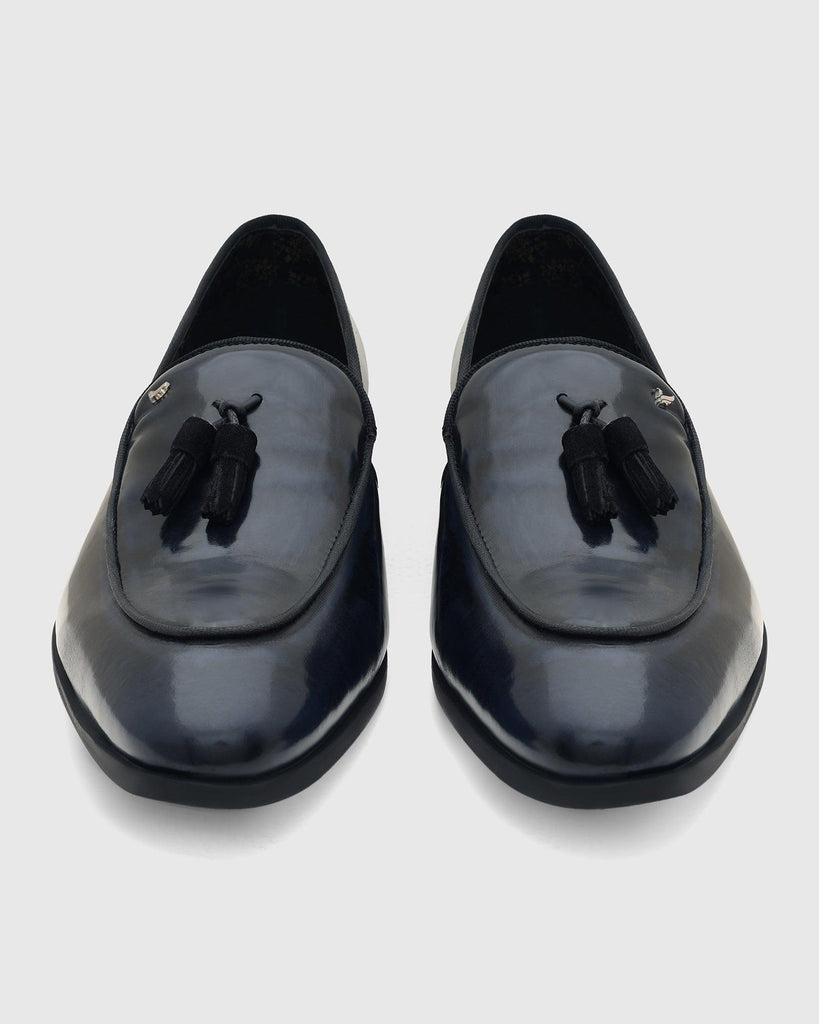 Leather Deep Navy Solid Slip On Shoes - Rubber